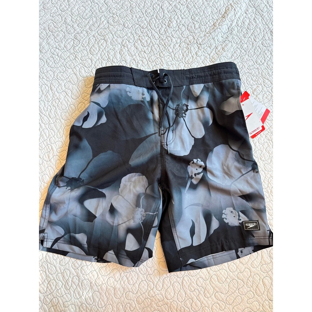 Speedo Mens Anthracite Floral Board Shorts Gray Black Swim Trunks Size Medium